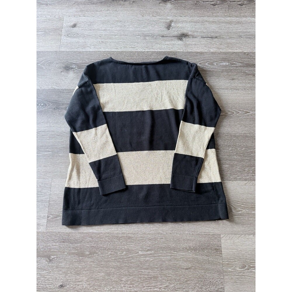 Chaps Classics Black Gold Metallic Striped Sweater Women sz M Oversized Sparkly